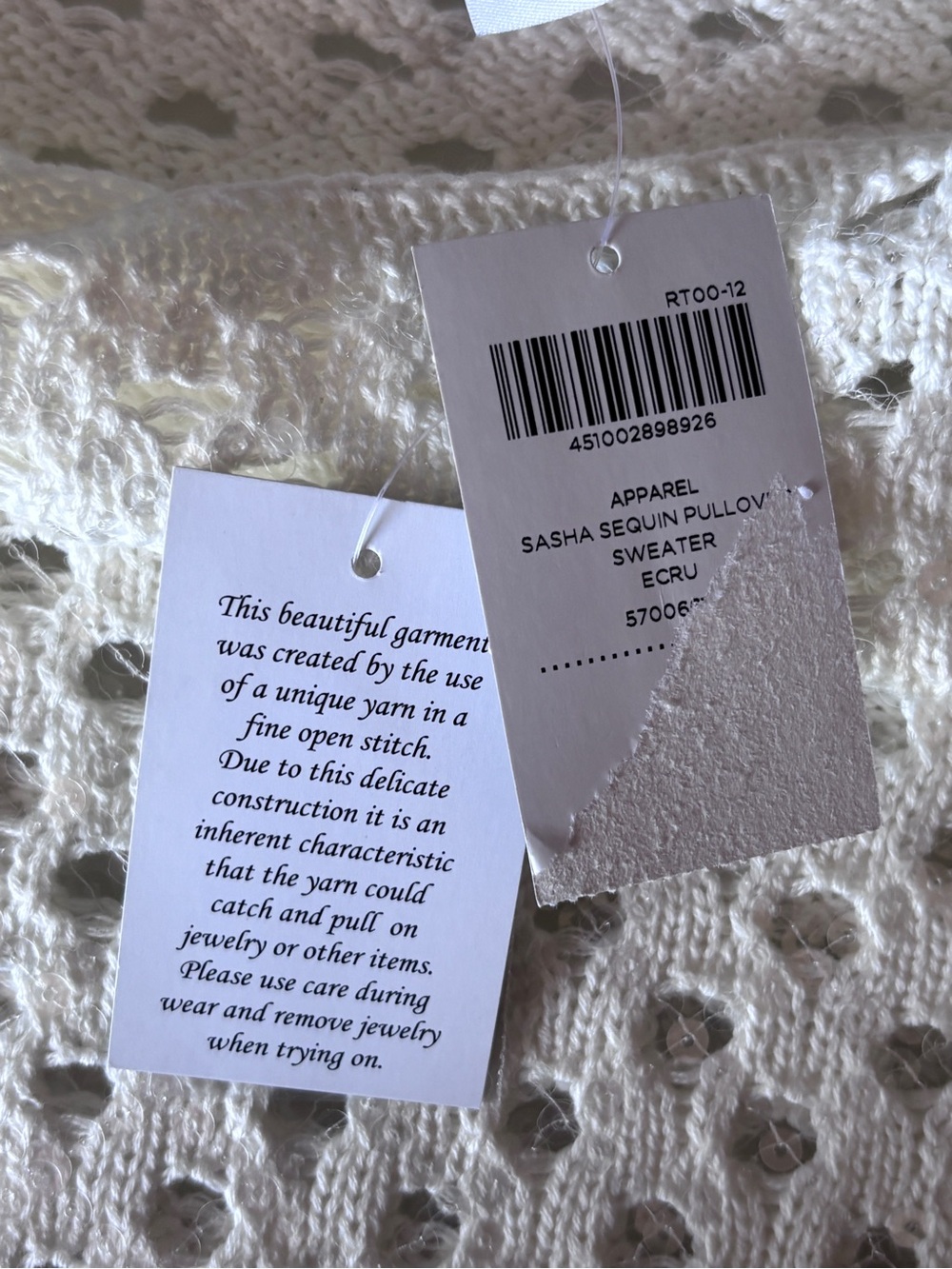 NWT Chico’s Sasha Sequin Pullover Sweater Ecru Open Knit Sparkle Size 3 - Picture 8 of 8